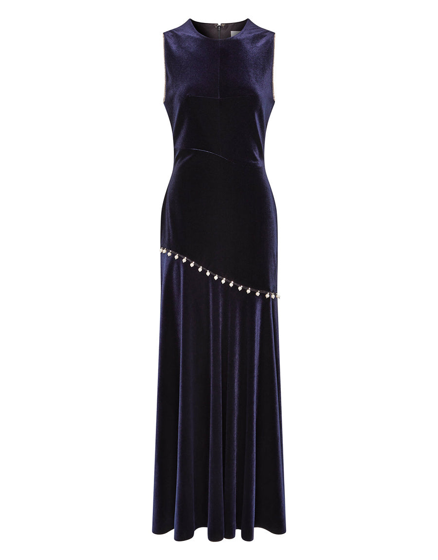 Sole Velvet Maxi Dress in Navy