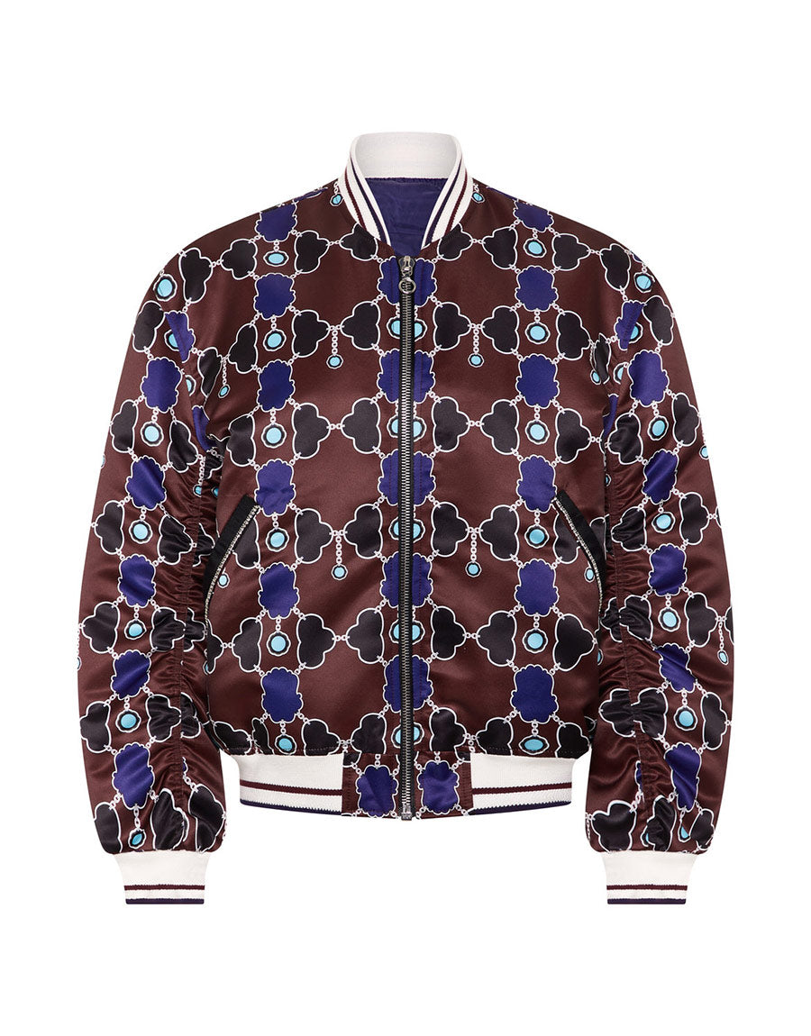 Iggy Satin Bomber Jacket in Burgundy Lock