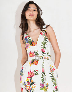 Jules Floral Jacquard Midi Dress in Sierra White