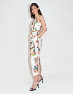 Jules Floral Jacquard Midi Dress in Sierra White