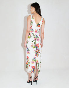 Jules Floral Jacquard Midi Dress in Sierra White