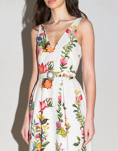 Jules Floral Jacquard Midi Dress in Sierra White