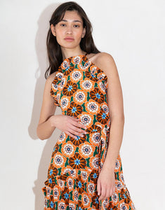 Tatiana Crepe Maxi Dress in Flower Pop Orange