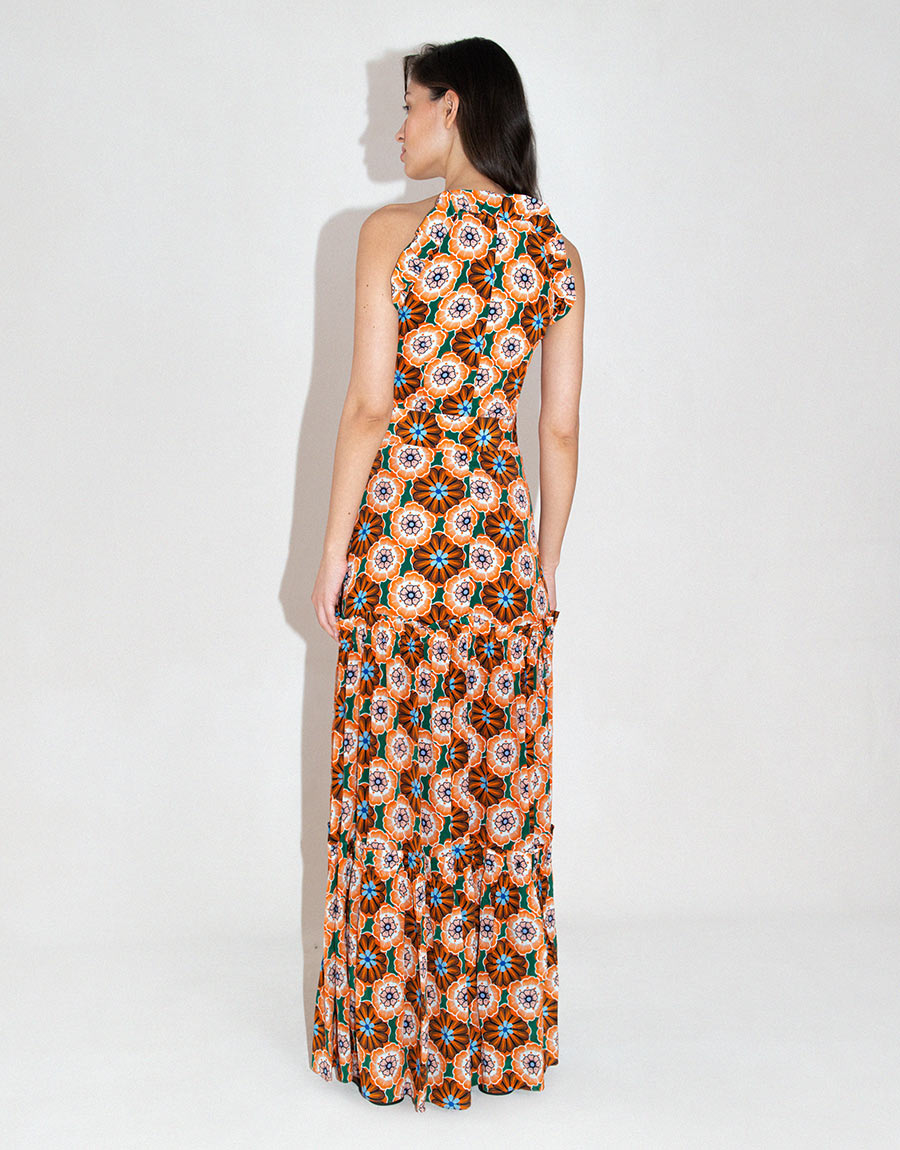 Tatiana Crepe Maxi Dress in Flower Pop Orange