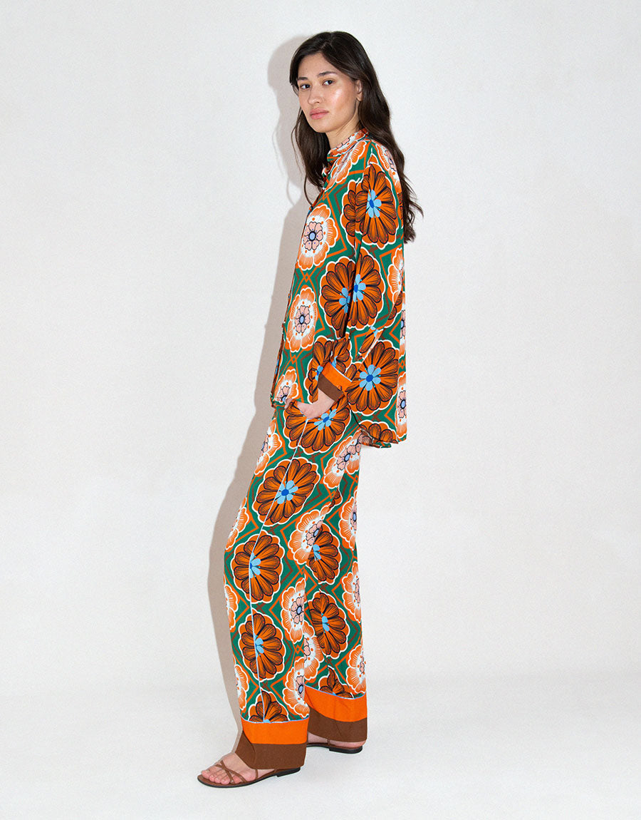 Havana Crepe Trouser in Flower Pop Orange