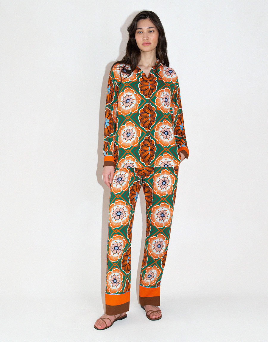 Havana Crepe Trouser in Flower Pop Orange