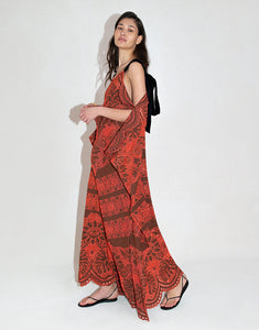 Sakura Embroidery Maxi Dress in Palm Brown