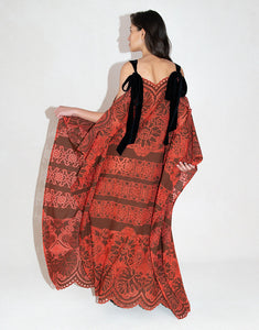 Sakura Embroidery Maxi Dress in Palm Brown