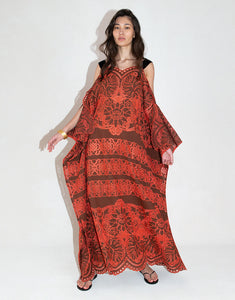 Sakura Embroidery Maxi Dress in Palm Brown