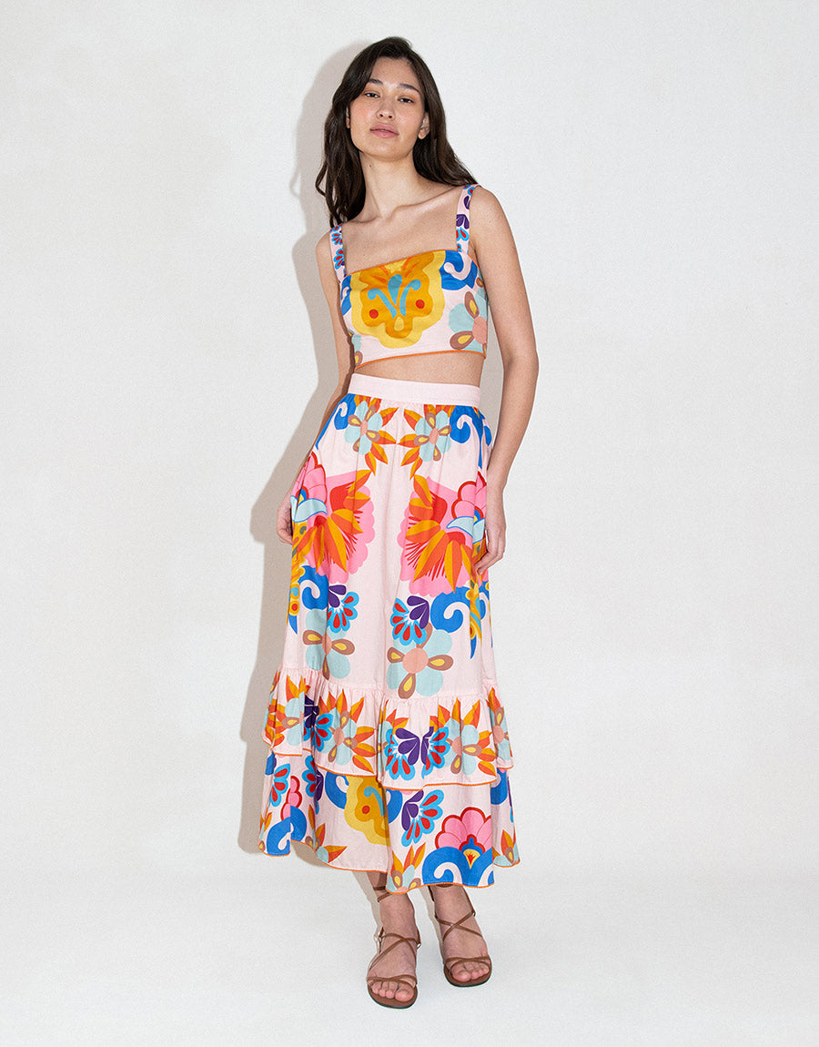 Paulina Cotton Midi Skirt in Soleil