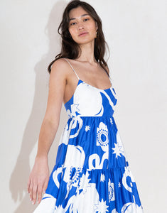 Merle Cotton Maxi Dress in Tropical Night Blue