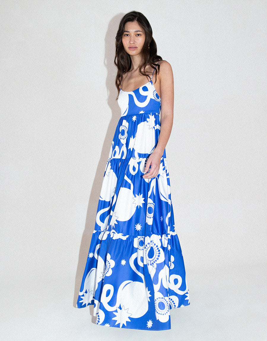 Merle Cotton Maxi Dress in Tropical Night Blue