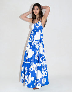 Merle Cotton Maxi Dress in Tropical Night Blue