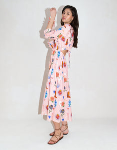 Uma Linen Midi Dress in Wanderlust Pink