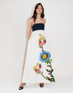 Anastasia Satin Twill Maxi Gown in Sierra Jungle White