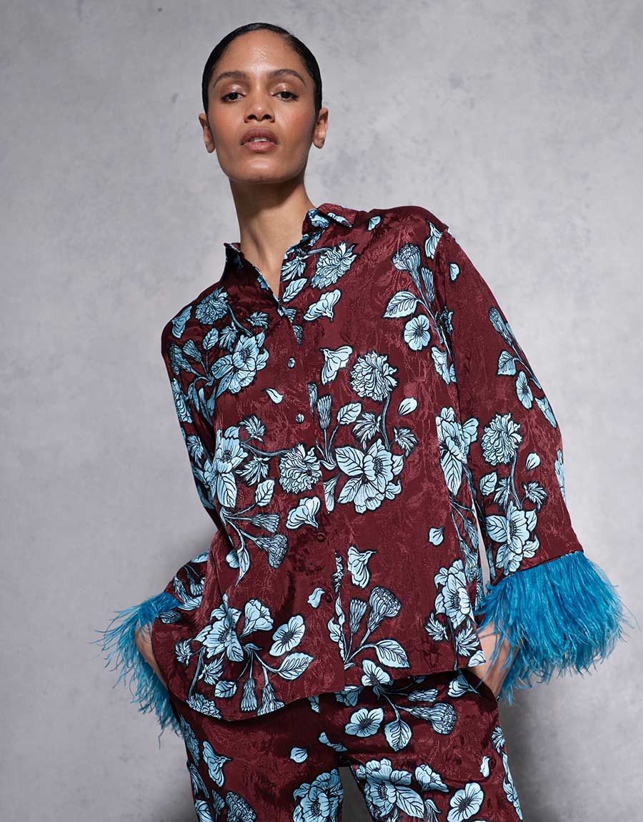 Nesse Floral Jacquard Shirt in Glass Flower Blue