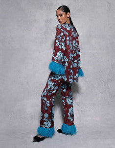 Romana Floral Jacquard Trouser in Glass Flower Blue