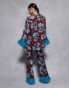 Romana Floral Jacquard Trouser in Glass Flower Blue