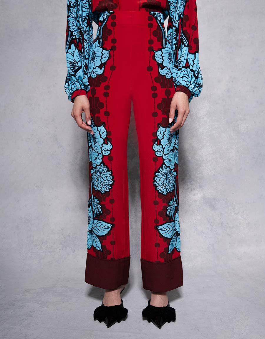 Havana Crepe Trouser in Glass Flower Burgundy