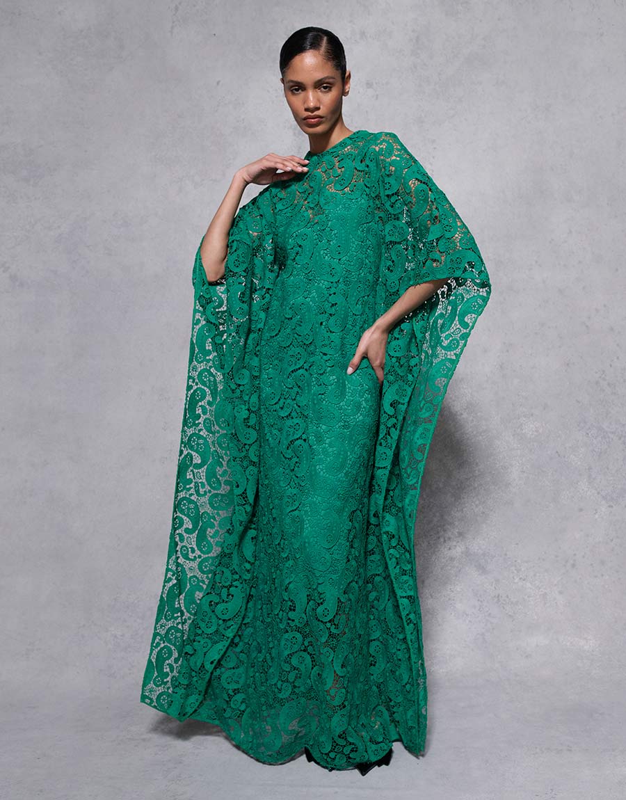 Eloise Lace Maxi Dress in Emerald Paisley