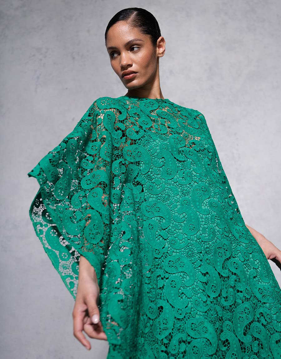 Eloise Lace Maxi Dress in Emerald Paisley