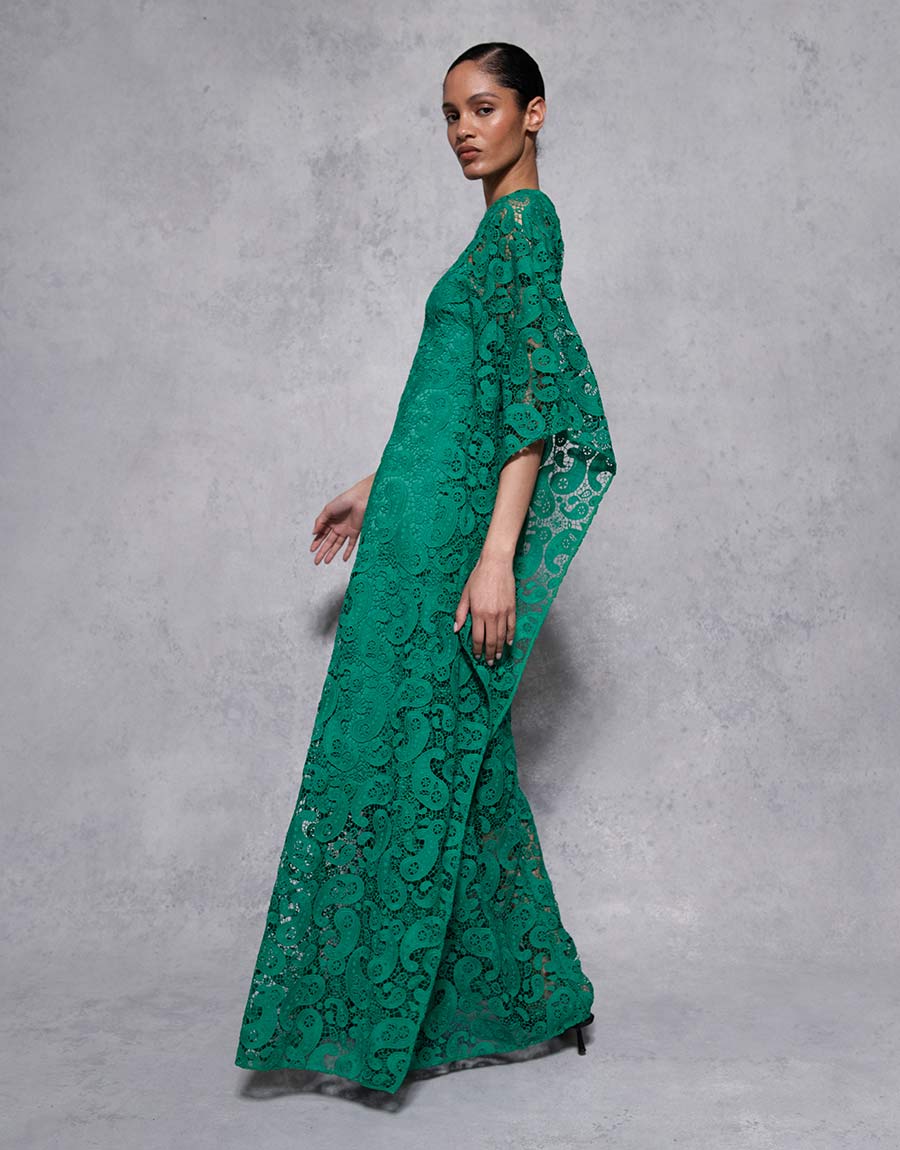 Eloise Lace Maxi Dress in Emerald Paisley