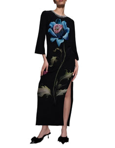 Capucine Crepe Midi Dress in Painterly Flower