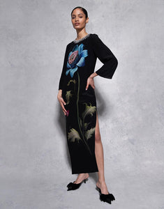 Capucine Crepe Midi Dress in Painterly Flower