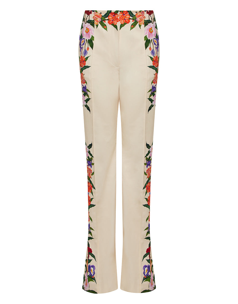 Morgan Twill Trouser in Tree of Life Cream