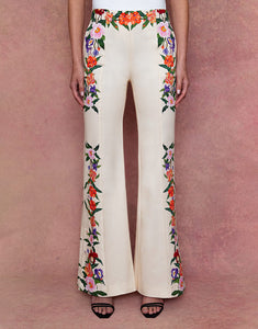 Morgan Twill Trouser in Tree of Life Cream