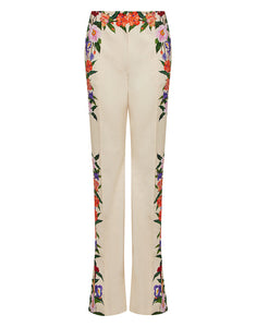 Morgan Twill Trouser in Tree of Life Cream