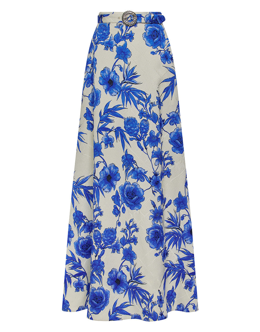 Bellamy Brocade Skirt in Antigua Blue