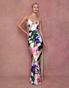 Olive Crepe Maxi Dress in Tree of Life Cream