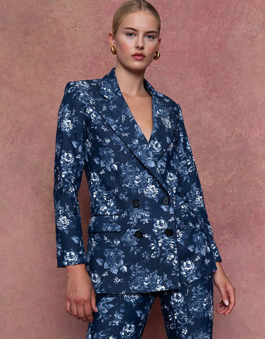 Quinn Denim Twill Jacket in Floral Navy