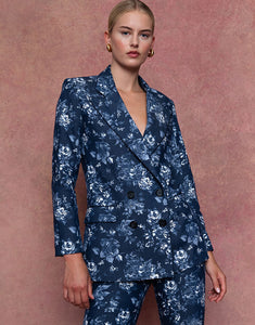 Quinn Denim Twill Jacket in Floral Navy