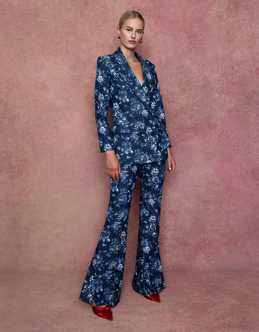 Morgan Denim Trouser in Floral Navy