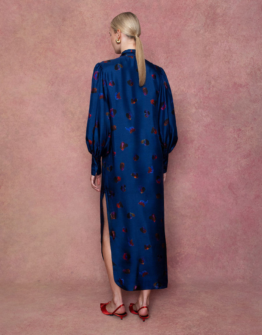 Dakota Twill Midi Dress in Petal Cloud Navy