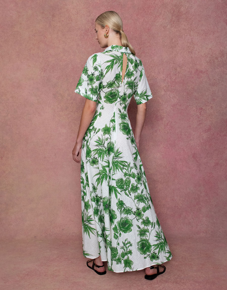 Posie Broderie Anglaise Maxi Dress in Antigua Green