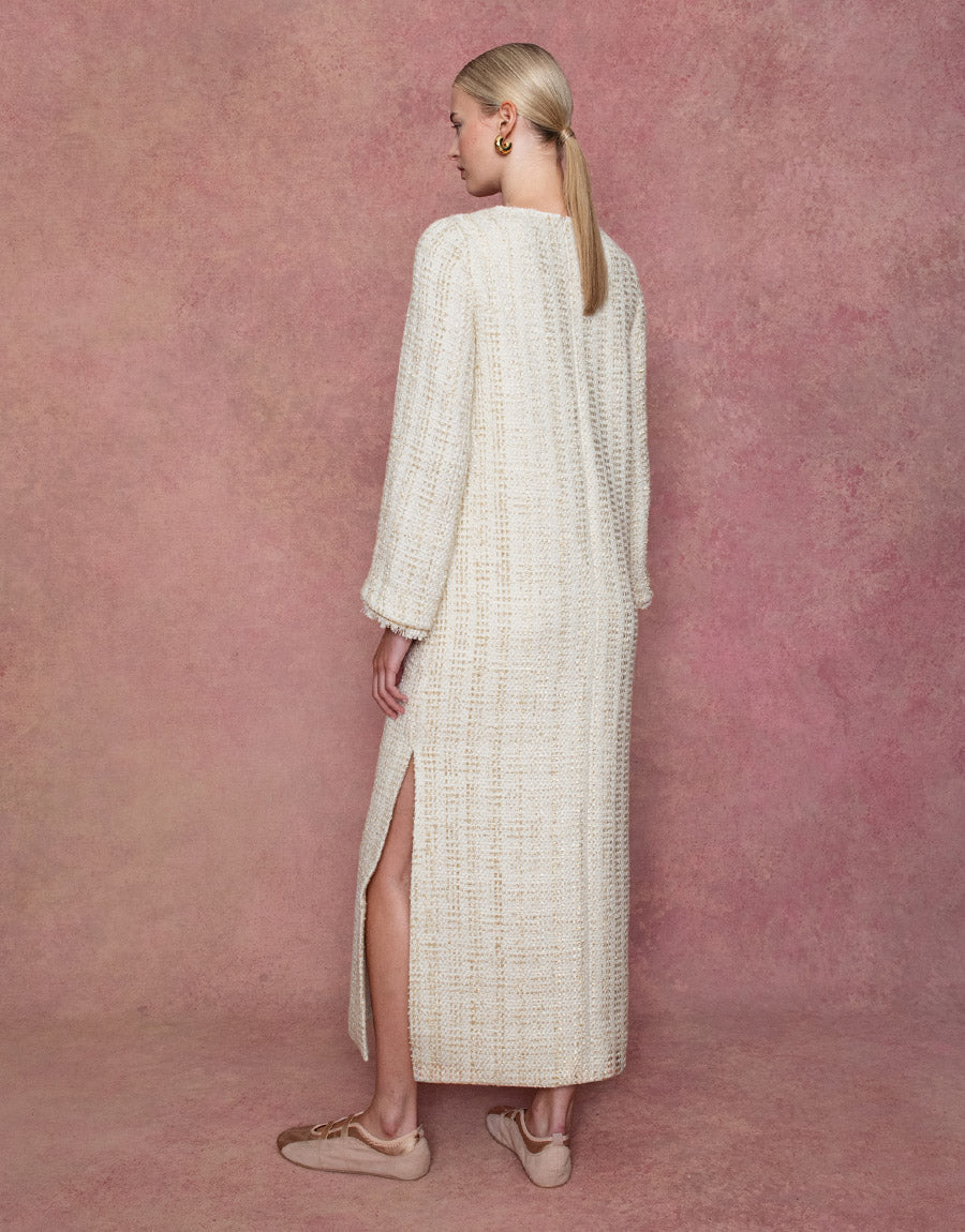 Eponine Tweed Maxi Dress in Cream