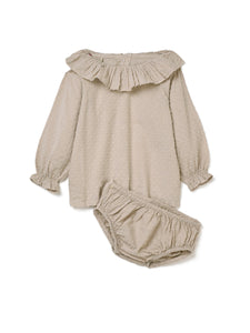 Plumeti Frill Blouse & Bloomer Set in Flax