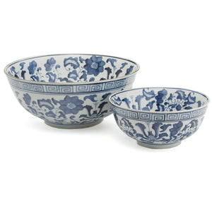 Blue & White Lotus Flower Bowl, Set of 2