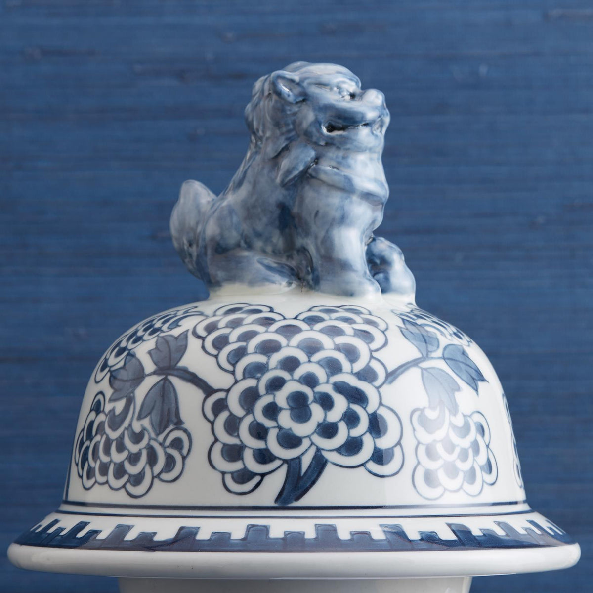 Blue & White Peony Flower Temple Jar