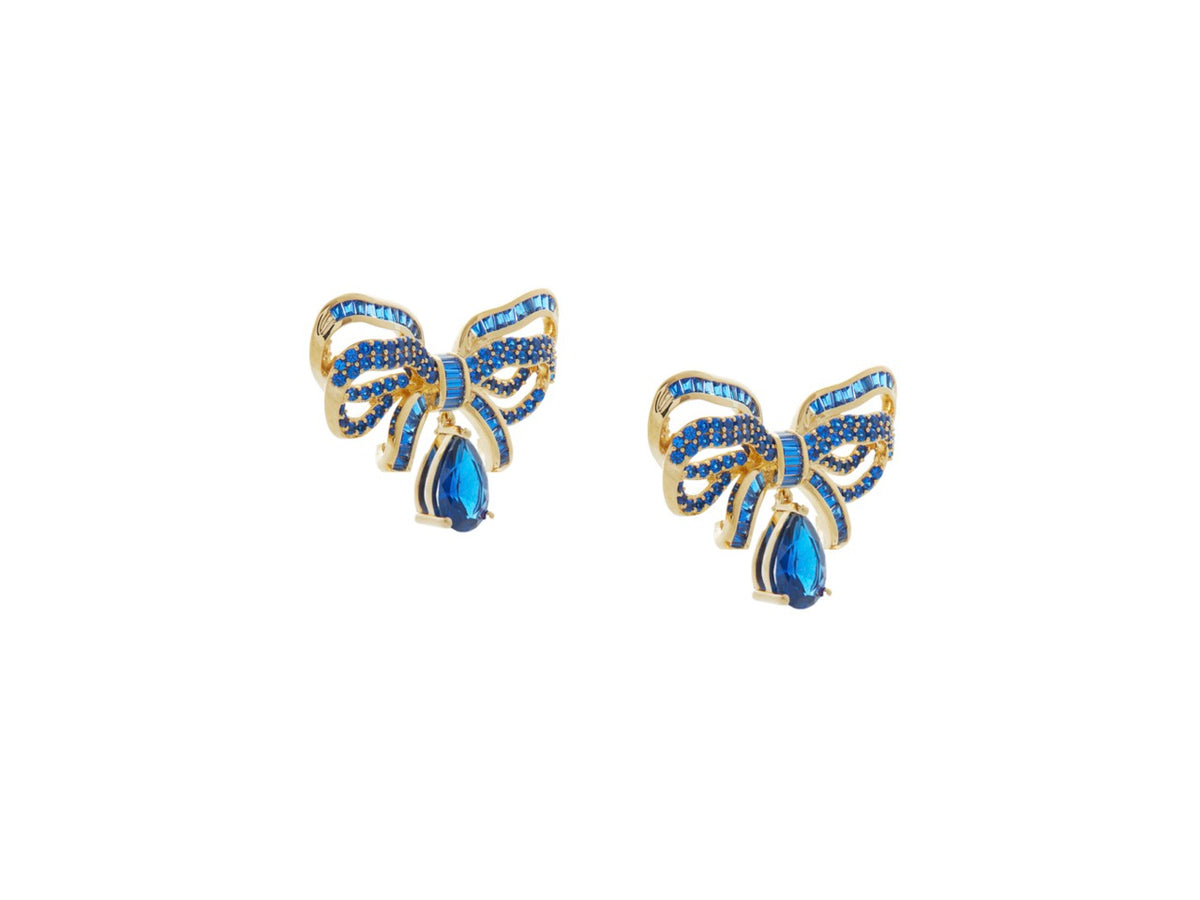 Bow Pearl Drop Earrings in Blue