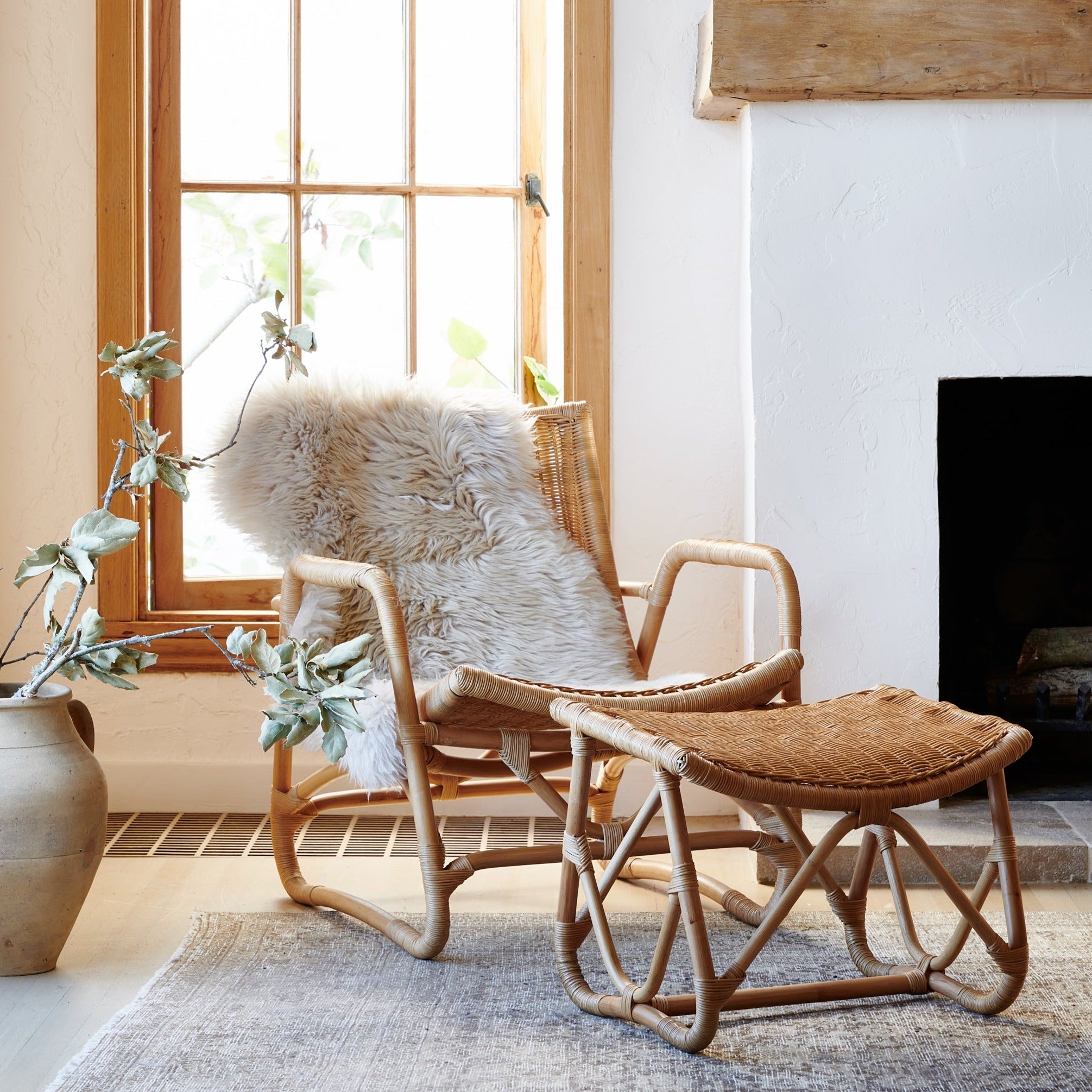 bodega wicker lounge chair and ottoman in natural