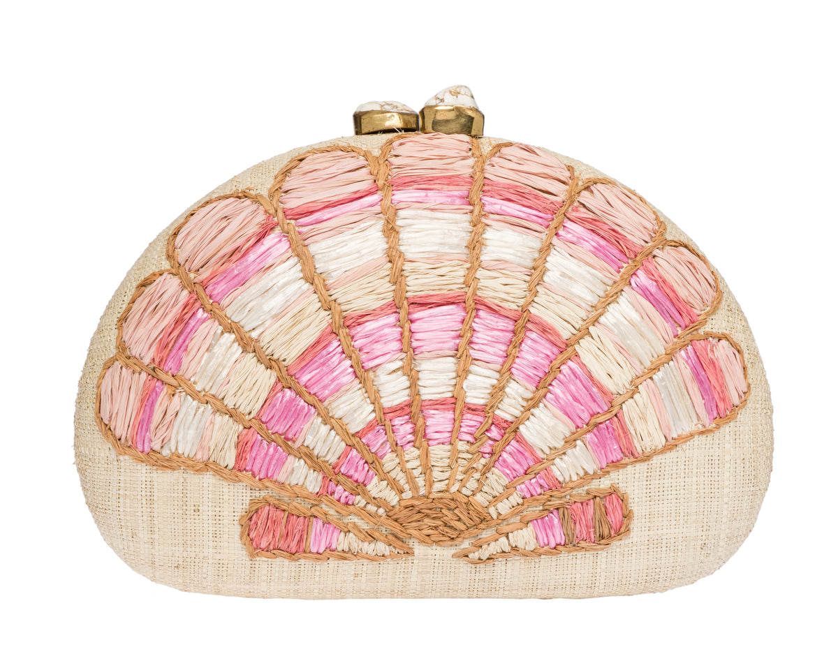 Berna Clutch in Natural & Coral