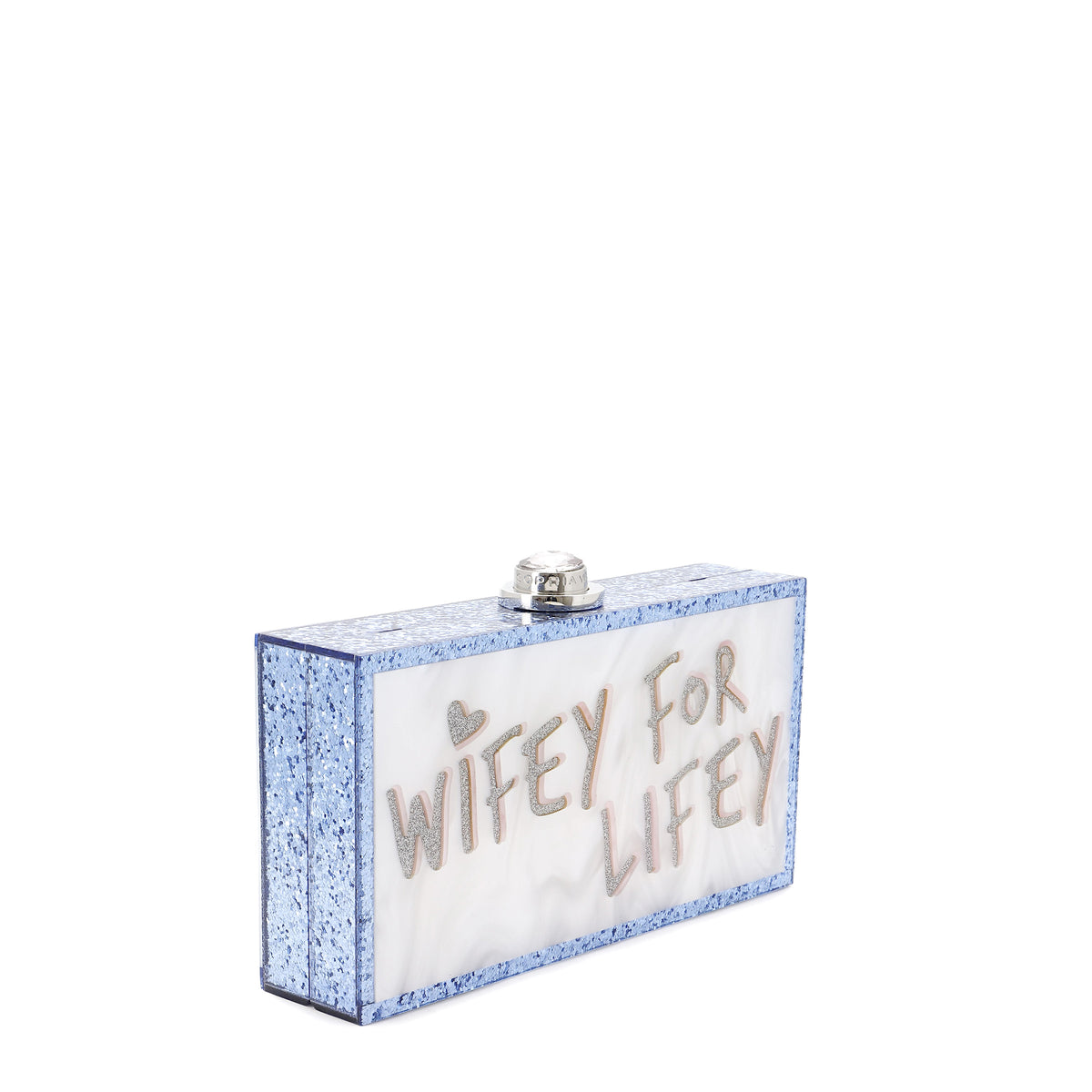 Wifey for Lifey Clutch in Pearl Blue with Handle