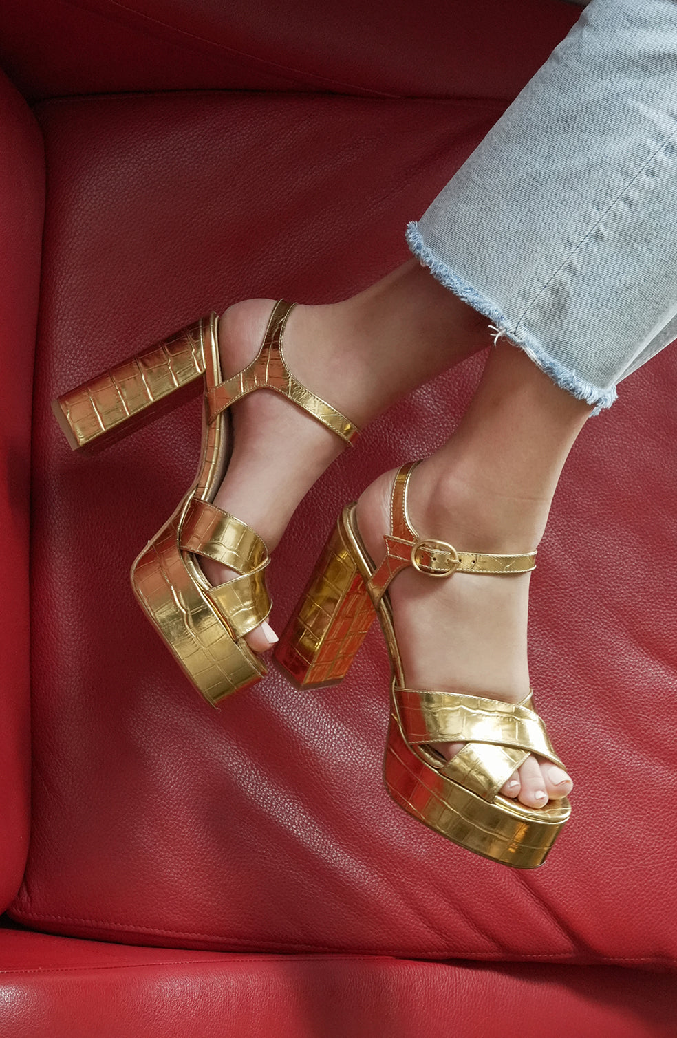 Bella Gold Faux Croc Leather
