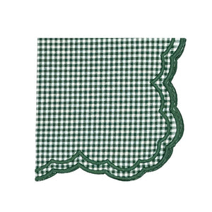 Green Gingham luxury embroidered napkin in the perfect holiday Christmas green. 