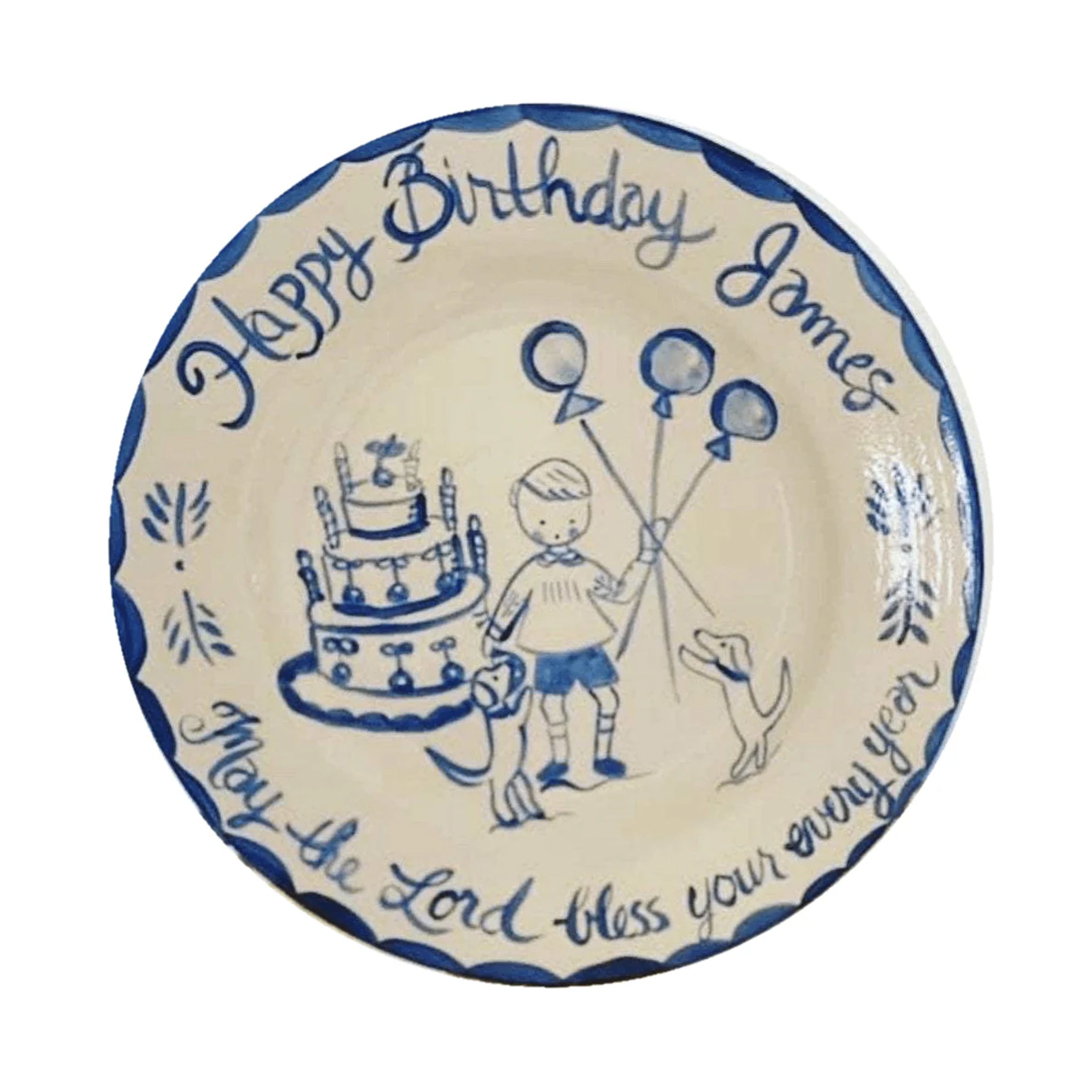 Birthday Plate with Balloons, Cake, and Dog