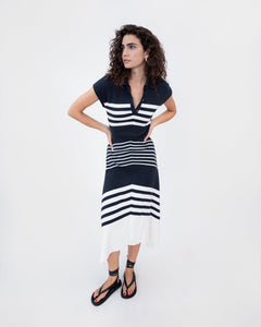 Blaine Knit Dress in Maritime Blue & Cream